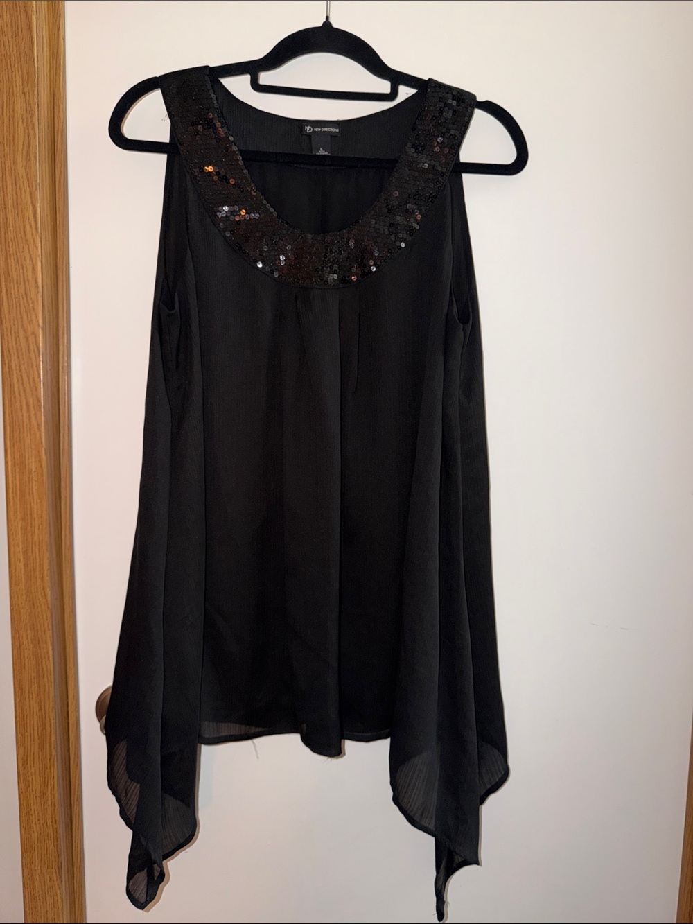 new directions Black Sleeveless Sequin-Trim Tunic Camisole